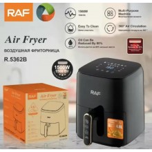 Воздушная фритюрница RAF R5362B 4.8 л безмасляная аэрофритюрница с циркуляцией горячего воздуха 360°, механическим управлением, антипригарной корзиной и защитой от перегрева, мультифункциональная для жарки, запекания и гриля 1500 Вт.