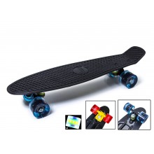 Скейтборд Penny Board Black 22” со Светящимися Колесами — Детский и Подростковый Пенни Борд Черного Цвета, Мини Круизер для Городского Катания Скейтборд Penny Board Black 22” со Светящимися Колесами — Детский и Подростковый Пенни Борд Черного Цвета, Мини Круизер для Городского Катания