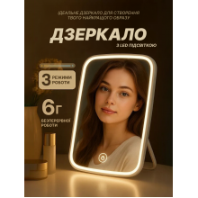 Зеркало для макияжа с LED подсветкой аккумуляторное беспроводное 3 режима подсветки зеркало косметическое настольное